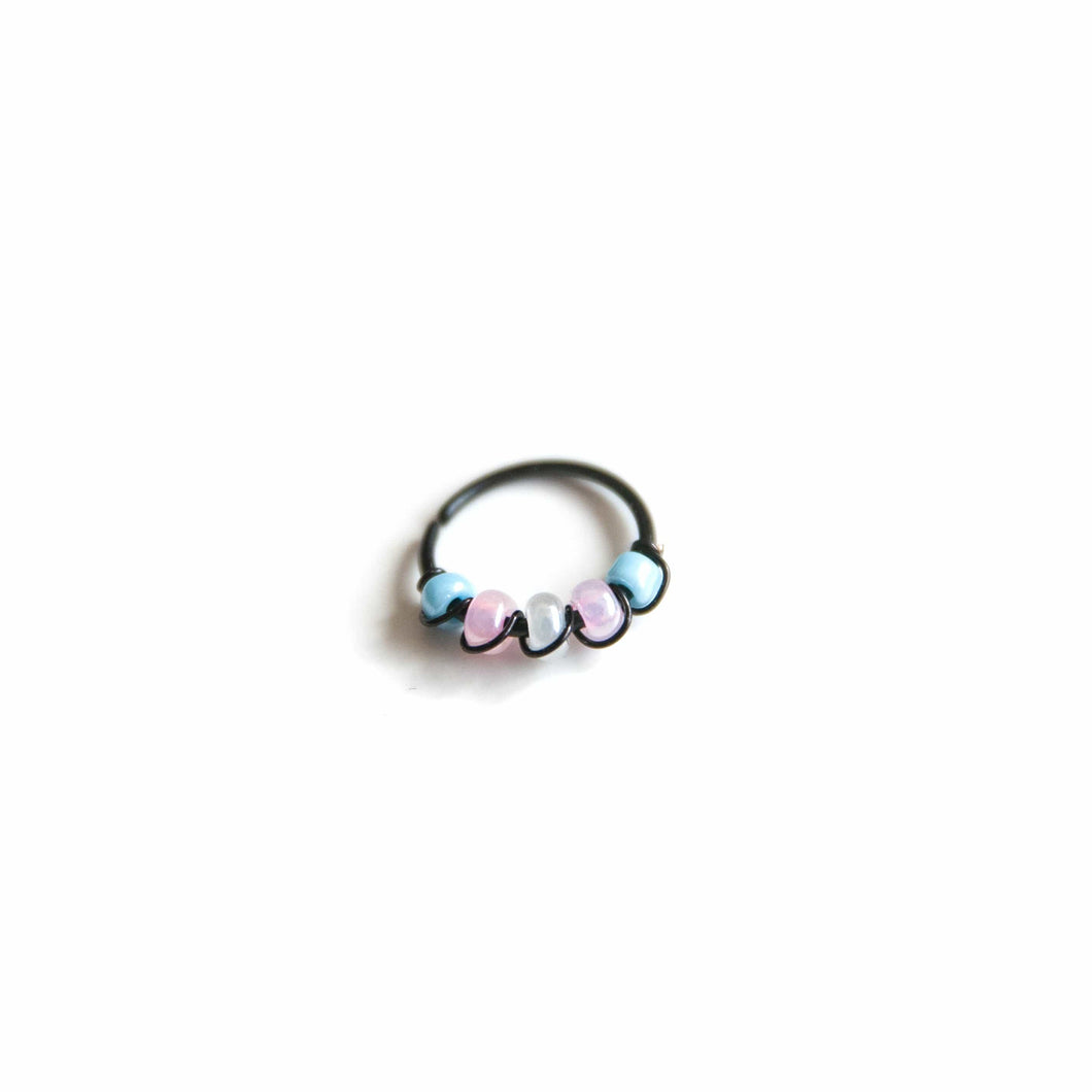 Pride Jewellery Gay Pride Earrings Trans Pride Beaded Black Hoop Earrings - Cartilage, Helix, Earlobe Midwinter Hollow