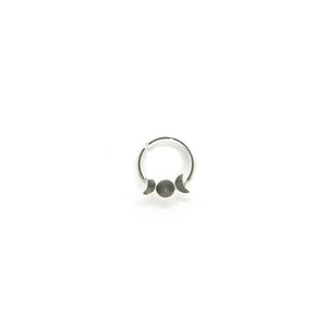 Septum Piercing Rook Piercing Daith Piercing Silver Triple Moon Goddess Septum Ring - Daith, Rook, Helix Midwinter Hollow