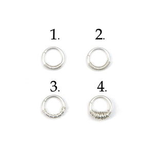 Septum Piercing Rook Piercing Daith Piercing Wrapped Silver Septum Ring - Septum, Rook, Daith, Helix Midwinter Hollow