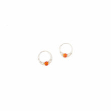 Load image into Gallery viewer, Silver Cartilage Hoop Earrings Huggie Earrings Carnelian Hoop Earrings - Cartilage Hoop, Earrings Midwinter Hollow