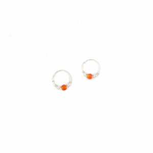 Silver Cartilage Hoop Earrings Huggie Earrings Carnelian Hoop Earrings - Cartilage Hoop, Earrings Midwinter Hollow