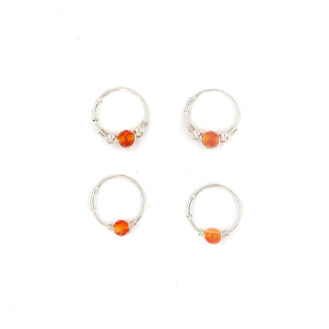 Silver Cartilage Hoop Earrings Huggie Earrings Carnelian Hoop Earrings - Cartilage Hoop, Earrings Midwinter Hollow