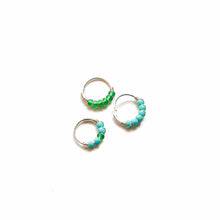 Load image into Gallery viewer, Silver Cartilage Hoop Earrings Huggie Earrings Green &amp; Turquoise Mismatched Silver Hoop Earring Set - Cartilage Hoop, Nose Ring Midwinter Hollow