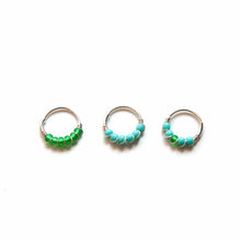 Load image into Gallery viewer, Silver Cartilage Hoop Earrings Huggie Earrings Green &amp; Turquoise Mismatched Silver Hoop Earring Set - Cartilage Hoop, Nose Ring Midwinter Hollow
