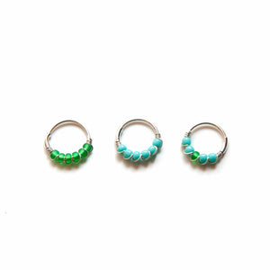 Silver Cartilage Hoop Earrings Huggie Earrings Green & Turquoise Mismatched Silver Hoop Earring Set - Cartilage Hoop, Nose Ring Midwinter Hollow