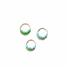 Load image into Gallery viewer, Silver Cartilage Hoop Earrings Huggie Earrings Green &amp; Turquoise Mismatched Silver Hoop Earring Set - Cartilage Hoop, Nose Ring Midwinter Hollow