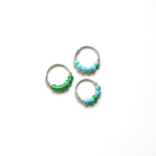 Load image into Gallery viewer, Silver Cartilage Hoop Earrings Huggie Earrings Green &amp; Turquoise Mismatched Silver Hoop Earring Set - Cartilage Hoop, Nose Ring Midwinter Hollow