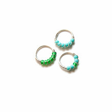Load image into Gallery viewer, Silver Cartilage Hoop Earrings Huggie Earrings Green &amp; Turquoise Mismatched Silver Hoop Earring Set - Cartilage Hoop, Nose Ring Midwinter Hollow