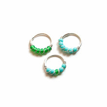 Load image into Gallery viewer, Silver Cartilage Hoop Earrings Huggie Earrings Green &amp; Turquoise Mismatched Silver Hoop Earring Set - Cartilage Hoop, Nose Ring Midwinter Hollow