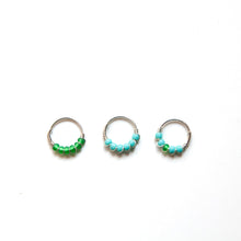 Load image into Gallery viewer, Silver Cartilage Hoop Earrings Huggie Earrings Green &amp; Turquoise Mismatched Silver Hoop Earring Set - Cartilage Hoop, Nose Ring Midwinter Hollow