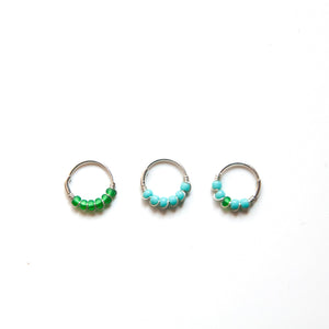 Silver Cartilage Hoop Earrings Huggie Earrings Green & Turquoise Mismatched Silver Hoop Earring Set - Cartilage Hoop, Nose Ring Midwinter Hollow