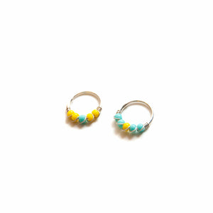 Silver Cartilage Hoop Earrings Huggie Earrings Turquoise & Yellow Mismatched Silver Hoop Earrings - Cartilage Hoop, Nose Ring Midwinter Hollow