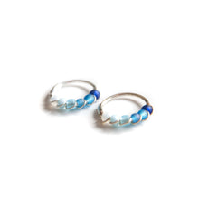 Load image into Gallery viewer, Silver Gold Cartilage Hoop Earrings Huggie Earrings Blue Ombre Bead Huggie Earrings for Cartilage, Nose, Ear, Helix Piercing Midwinter Hollow
