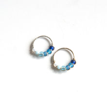 Load image into Gallery viewer, Silver Gold Cartilage Hoop Earrings Huggie Earrings Blue Ombre Bead Huggie Earrings for Cartilage, Nose, Ear, Helix Piercing Midwinter Hollow