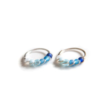 Load image into Gallery viewer, Silver Gold Cartilage Hoop Earrings Huggie Earrings Blue Ombre Bead Huggie Earrings for Cartilage, Nose, Ear, Helix Piercing Midwinter Hollow