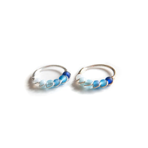 Silver Gold Cartilage Hoop Earrings Huggie Earrings Blue Ombre Bead Huggie Earrings for Cartilage, Nose, Ear, Helix Piercing Midwinter Hollow