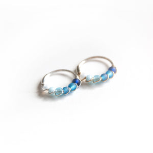 Silver Gold Cartilage Hoop Earrings Huggie Earrings Blue Ombre Huggie Earrings for Cartilage, Nose, Ear, Helix Piercing Midwinter Hollow