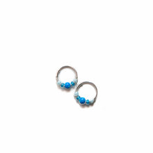 Load image into Gallery viewer, Silver Gold Cartilage Hoop Earrings Huggie Earrings Blue Opal Beaded Gold or Silver Hoop Earring for Ear Piercing, Nose Piercing, or Helix Piercing Midwinter Hollow