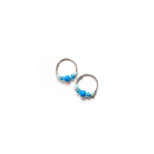 Load image into Gallery viewer, Silver Gold Cartilage Hoop Earrings Huggie Earrings Blue Opal Beaded Gold or Silver Hoop Earring for Ear Piercing, Nose Piercing, or Helix Piercing Midwinter Hollow