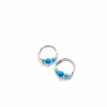 Load image into Gallery viewer, Silver Gold Cartilage Hoop Earrings Huggie Earrings Blue Opal Beaded Gold or Silver Hoop Earring for Ear Piercing, Nose Piercing, or Helix Piercing Midwinter Hollow
