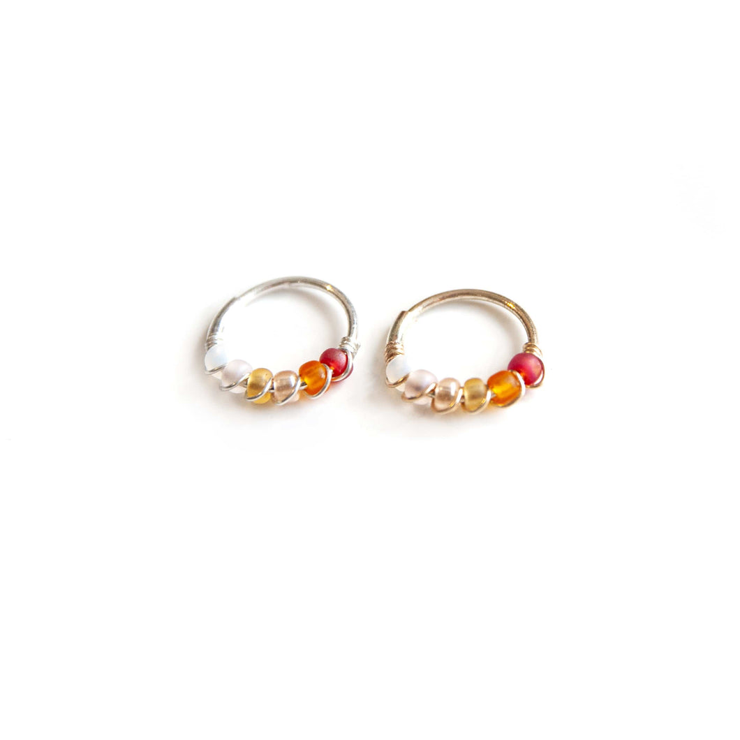 Silver Gold Cartilage Hoop Earrings Huggie Earrings Copy of Blue Ombre Bead Huggie Earrings for Cartilage, Nose, Ear, Helix Piercing Midwinter Hollow