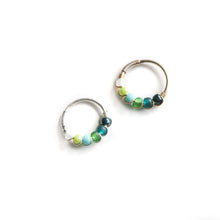 Load image into Gallery viewer, Silver Gold Cartilage Hoop Earrings Huggie Earrings Green Ombre Bead Huggie Earrings for Cartilage, Nose, Ear, Helix Piercing Midwinter Hollow