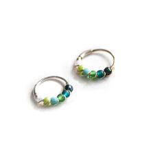 Load image into Gallery viewer, Silver Gold Cartilage Hoop Earrings Huggie Earrings Green Ombre Bead Huggie Earrings for Cartilage, Nose, Ear, Helix Piercing Midwinter Hollow