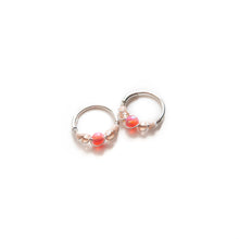Load image into Gallery viewer, Silver Gold Cartilage Hoop Earrings Huggie Earrings Peach Opal Beaded Huggie Hoop Earring, Ear, Nose, Cartilage, Tragus Midwinter Hollow