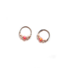 Load image into Gallery viewer, Silver Gold Cartilage Hoop Earrings Huggie Earrings Peach Opal Beaded Huggie Hoop Earring, Ear, Nose, Cartilage, Tragus Midwinter Hollow