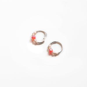 Silver Gold Cartilage Hoop Earrings Huggie Earrings Peach Opal Beaded Huggie Hoop Earring, Ear, Nose, Cartilage, Tragus Midwinter Hollow