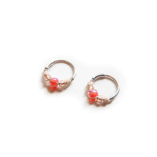 Load image into Gallery viewer, Silver Gold Cartilage Hoop Earrings Huggie Earrings Peach Opal Beaded Huggie Hoop Earring, Ear, Nose, Cartilage, Tragus Midwinter Hollow