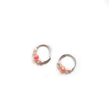Load image into Gallery viewer, Silver Gold Cartilage Hoop Earrings Huggie Earrings Peach Opal Beaded Huggie Hoop Earring, Ear, Nose, Cartilage, Tragus Midwinter Hollow