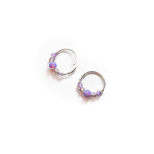 Silver Gold Cartilage Hoop Earrings Huggie Earrings Purple Opal Beaded Huggie Hoop Earring, Ear, Nose, Cartilage, Tragus Midwinter Hollow