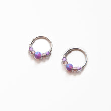 Load image into Gallery viewer, Silver Gold Cartilage Hoop Earrings Huggie Earrings Purple Opal Beaded Huggie Hoop Earring, Ear, Nose, Cartilage, Tragus Midwinter Hollow