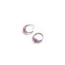 Load image into Gallery viewer, Silver Gold Cartilage Hoop Earrings Huggie Earrings Purple Opal Beaded Huggie Hoop Earring, Ear, Nose, Cartilage, Tragus Midwinter Hollow