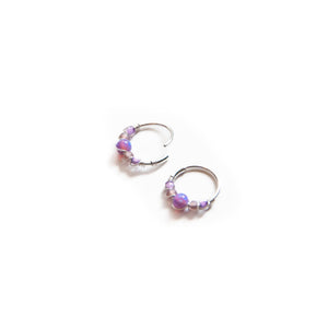 Silver Gold Cartilage Hoop Earrings Huggie Earrings Purple Opal Beaded Huggie Hoop Earring, Ear, Nose, Cartilage, Tragus Midwinter Hollow