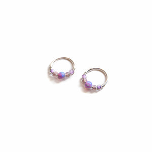 Silver Gold Cartilage Hoop Earrings Huggie Earrings Purple Opal Beaded Huggie Hoop Earring, Ear, Nose, Cartilage, Tragus Midwinter Hollow