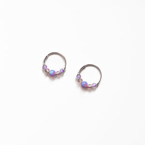 Silver Gold Cartilage Hoop Earrings Huggie Earrings Purple Opal Beaded Huggie Hoop Earring, Ear, Nose, Cartilage, Tragus Midwinter Hollow