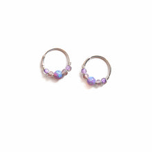 Load image into Gallery viewer, Silver Gold Cartilage Hoop Earrings Huggie Earrings Purple Opal Beaded Huggie Hoop Earring, Ear, Nose, Cartilage, Tragus Midwinter Hollow