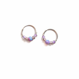 Silver Gold Cartilage Hoop Earrings Huggie Earrings Purple Opal Beaded Huggie Hoop Earring, Ear, Nose, Cartilage, Tragus Midwinter Hollow