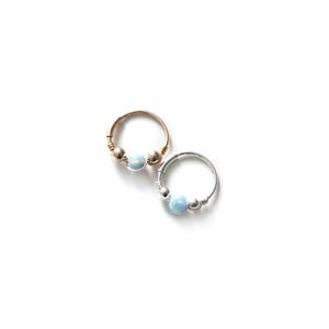 Silver Gold Cartilage Hoop Earrings Huggie Earrings Sky Blue Opal Gold or Silver Hoop Earring for Ear Piercing, Nose Piercing, or Helix Piercing Midwinter Hollow