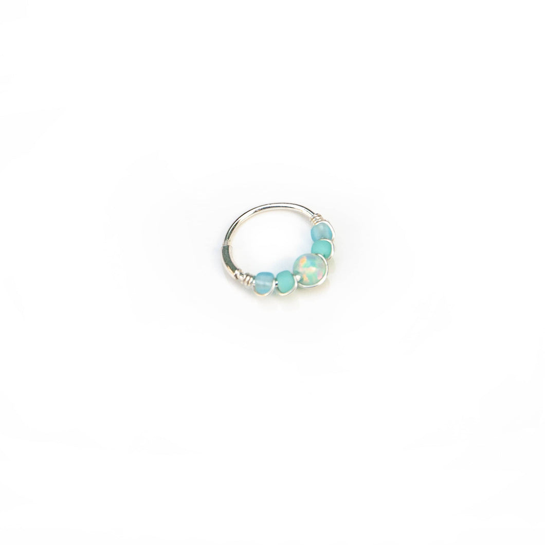 Silver Gold Cartilage Hoop Earrings Huggie Earrings Turquoise Opal Beaded Huggie Hoop Earring, Ear, Nose, Cartilage, Tragus Midwinter Hollow