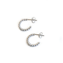 Load image into Gallery viewer, Silver Hoop Earrings Half Hoop Silver Bead Studs - Open Hoop Earrings Midwinter Hollow