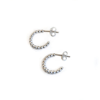 Silver Hoop Earrings Half Hoop Silver Bead Studs - Open Hoop Earrings Midwinter Hollow
