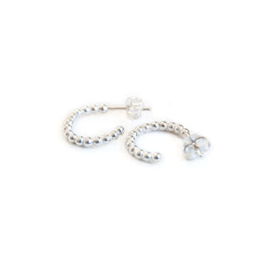 Silver Hoop Earrings Half Hoop Silver Bead Studs - Open Hoop Earrings Midwinter Hollow