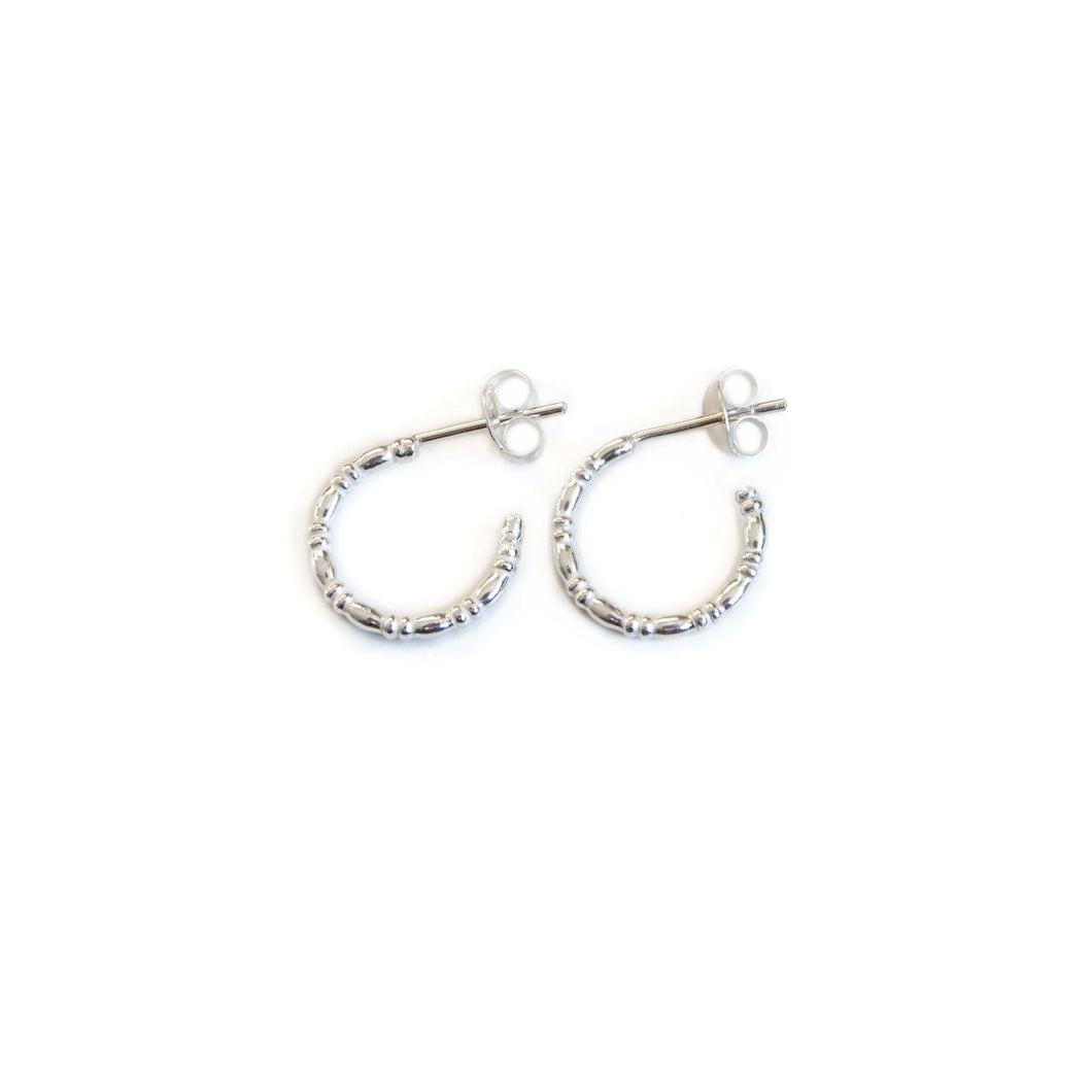 Silver Hoop Earrings Textured Half Hoop Silver Studs - Open Hoop Earrings Midwinter Hollow