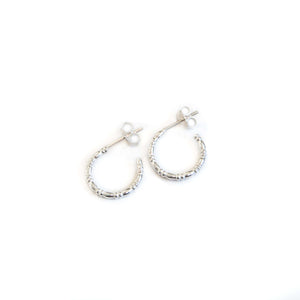 Silver Hoop Earrings Textured Half Hoop Silver Studs - Open Hoop Earrings Midwinter Hollow