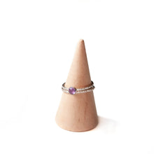 Load image into Gallery viewer, Sterling Silver Ring Amethyst Stacker Ring Set, Sterling Silver Bark Texture Midwinter Hollow