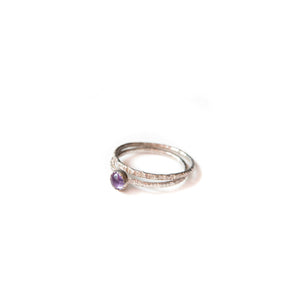 Sterling Silver Ring Amethyst Stacker Ring Set, Sterling Silver Bark Texture Midwinter Hollow