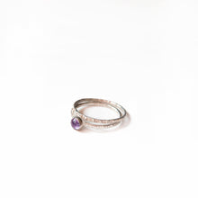 Load image into Gallery viewer, Sterling Silver Ring Amethyst Stacker Ring Set, Sterling Silver Bark Texture Midwinter Hollow